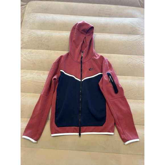 Nike Men’s Small Red Blue Tech Fleece Hoodie Full Zip Jacket - Picture 1 of 9